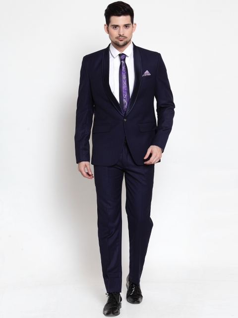 

LUXURAZI Men Blue Solid Slim-Fit Tuxedo Two-Piece Formal Suit