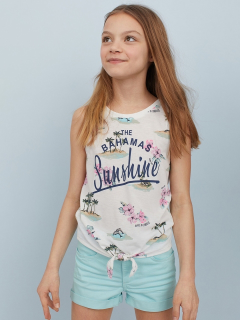 

H&M Girls Turquoise Blue Solid Twill Shorts