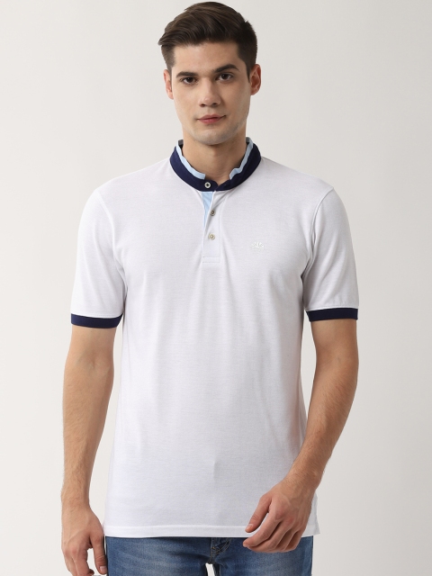 

Peter England Casuals Men White Colourblocked Mandarin Collar T-shirt