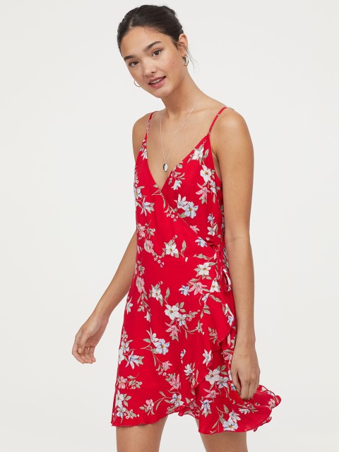 

H&M Women Red Flounced Wrap Dress