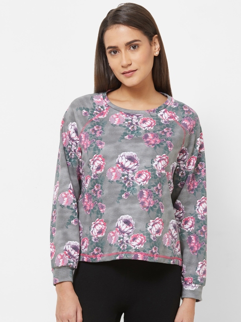 

Mystere Paris Women Grey & Pink Printed Sweatshirt
