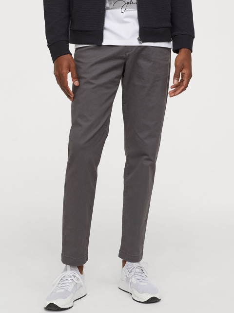 

H&M Men Grey Solid Chinos Slim Fit Stretch