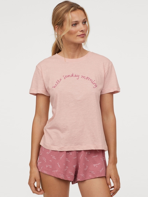 

H&M Women Pink Printed Pyjama Top and Shorts