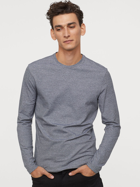 

H&M Men Grey Solid Long-Sleeved Jersey Sweatshirt