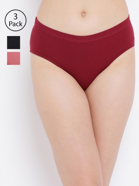 

Clovia Women Pack Of 3 Mid Waist Hipster Briefs COMPNC729XL, Pink