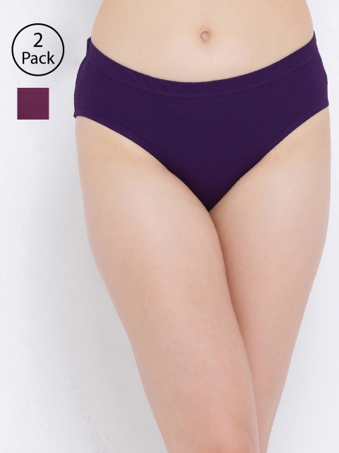 

Clovia Women Pack Of 2 Solid Hipster Briefs COMPNC719XL, Purple