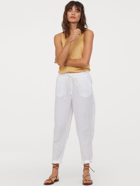 

H&M Women White Linen Trousers
