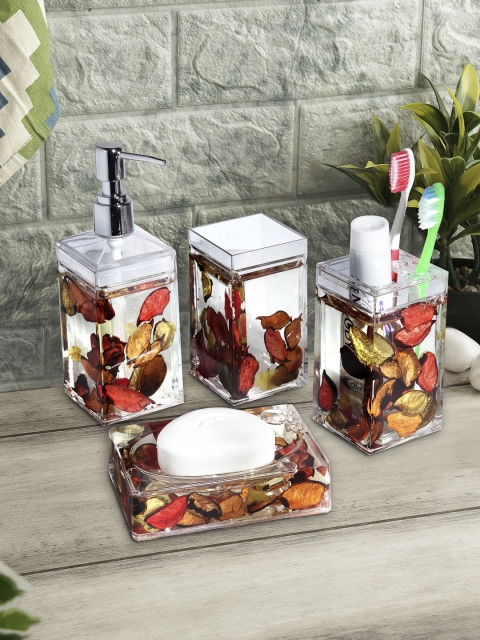 

OBSESSIONS Set of 4 Red & Transparent Glass Bath Accessories Set