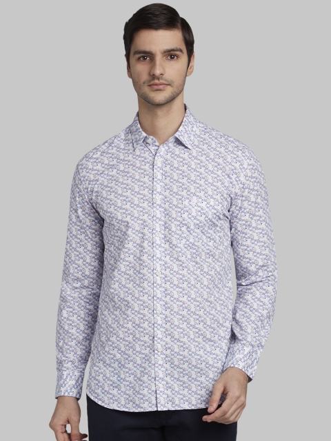 

Parx Men Off-White & Blue Slim Fit Printed Casual Shirt