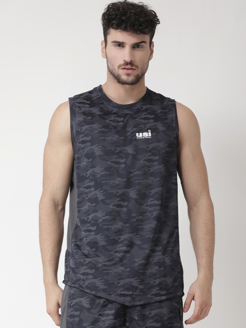 

USI UNIVERSAL Men Navy Blue Camouflage Printed Round Neck Sleeveless T-shirt