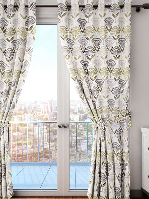 

HOUZZCODE Off-White & Green Single Curtain