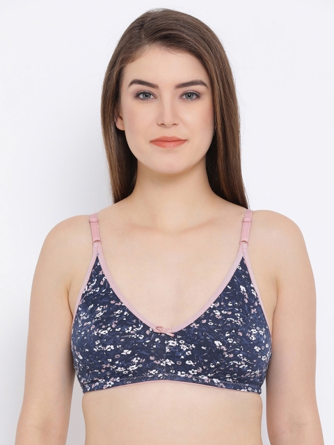 

Clovia Cotton Non-Wired Non-Padded Floral Print Bra, Navy blue
