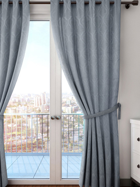 

HOUZZCODE Grey Single Self Design Long Door Room Darkening Curtain