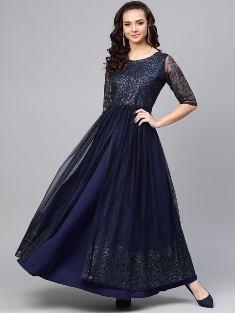 

Ahalyaa Women Navy Blue Embellished Layered Anarkali Kurta