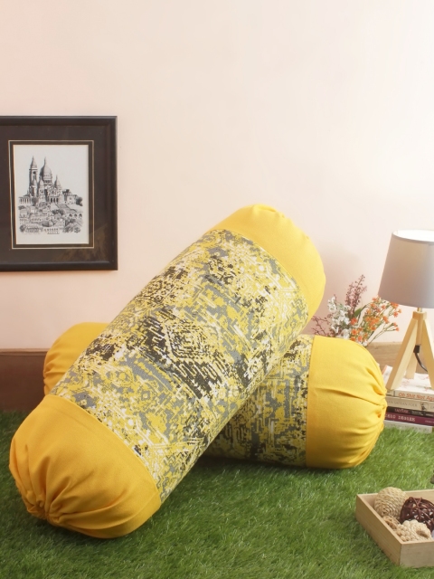 

Soumya Set of 2 Yellow Printed 200TC Cotton Bolster Covers