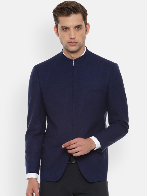 

Allen Solly Men Navy Blue Self-Design Slim-Fit Bandhgala Blazer