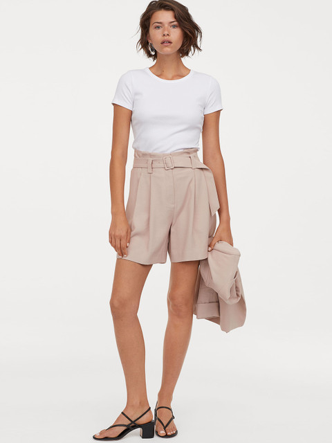 

H&M Women Pink Solid Paper Bag Shorts