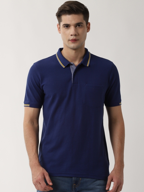 

Peter England Casuals Men Blue Striped Polo Collar T-shirt