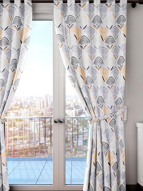 

HOUZZCODE Off-White & Grey Single Printed Room Darkening Long Door Curtain