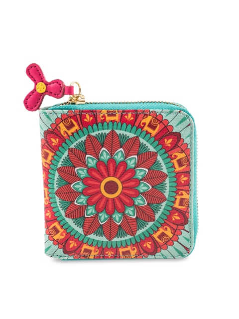 

Chumbak Women Turquoise Blue & Pink Printed Zip Around Wallet