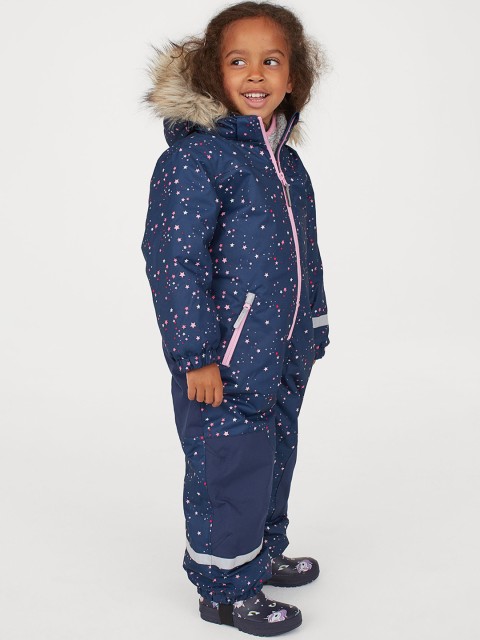 

H&M Girls Navy Blue Printed Waterproof All-In-One Suit