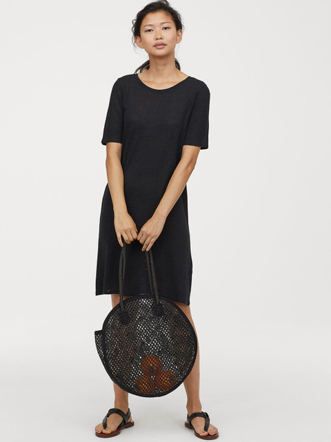 

H&M Women Black Solid Linen-Blend T-shirt Dress