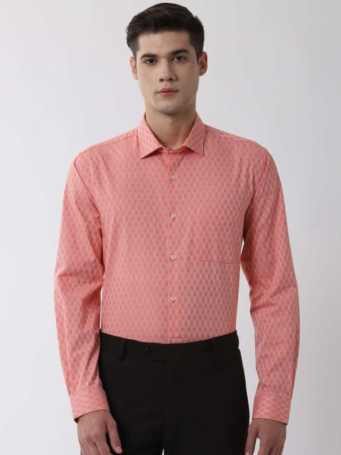 

Peter England Men Peach-Coloured Regular Fit Self Design Formal Shirt