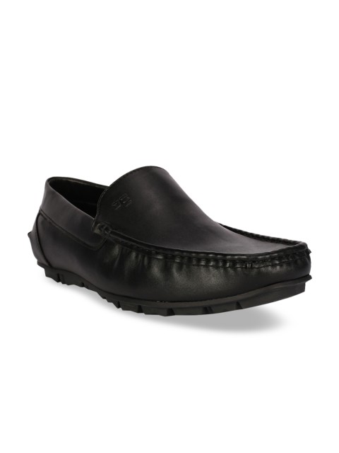 

Peter England Men Black Solid Leather Loafers
