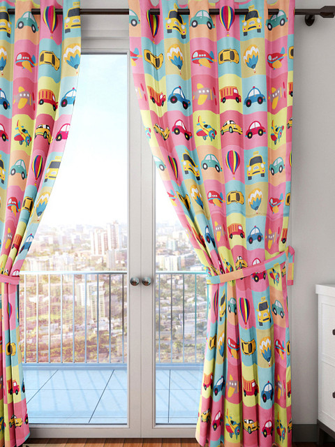 

HOUZZCODE Multicoloured Single Printed Door Room Darkening Curtain, Multi
