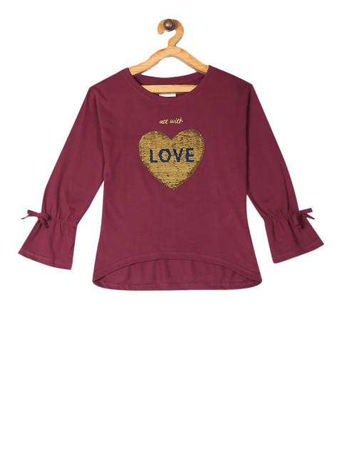 

Cherokee Girls Maroon Printed High-Low Top
