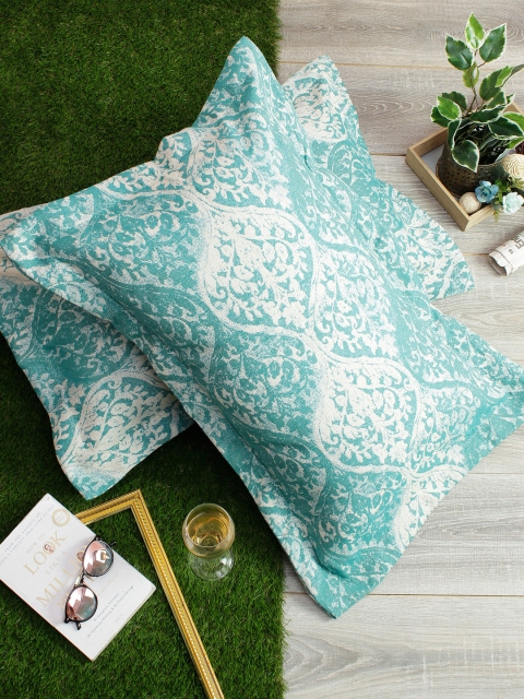 

Soumya Set of 2 Green & White Self-Design 200TC Pillow Covers