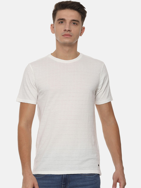 

V Dot Men White Solid Round Neck T-shirt