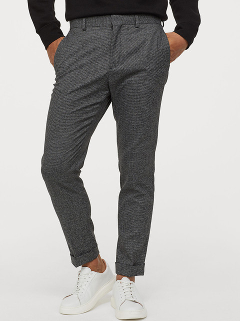 

H&M Men Black Self Design Suit Trousers Skinny Fit