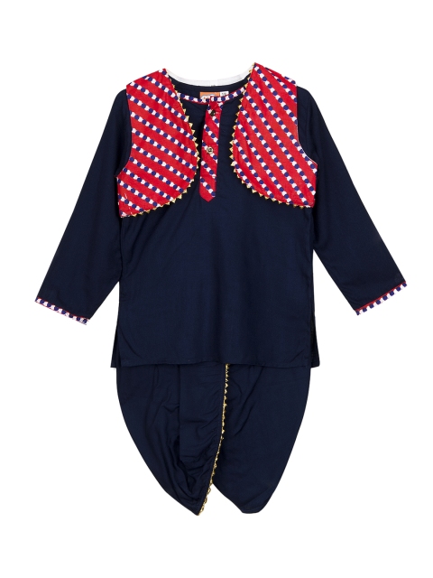 

KID1 Boys Navy Blue & Red Solid Kurta with Dhoti Pants