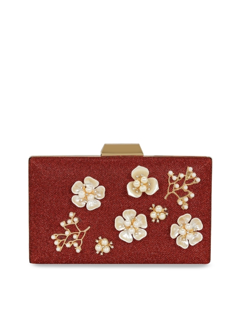 

KLEIO Maroon Embellished Box Clutch