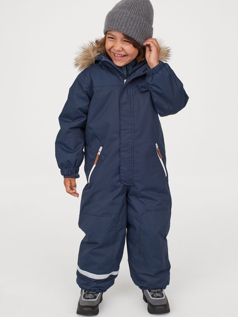 

H&M Girls Blue Solid Waterproof All-In-One Suit