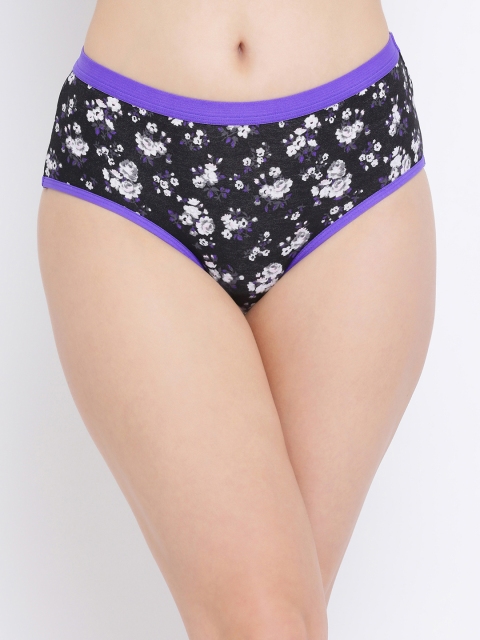 

Clovia Women Black & Purple Printed Mid-Rise Hipster Briefs PN3139P13XL