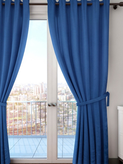 

HOUZZCODE Navy Blue Printed Single Curtains