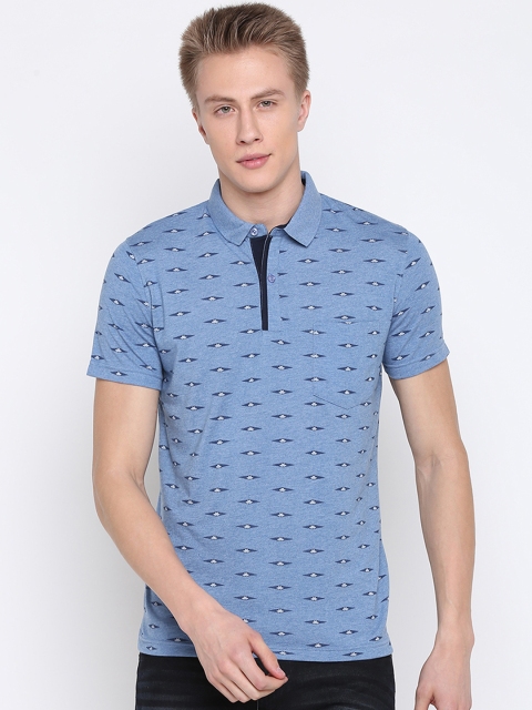 

BULLMER Men Blue Printed Polo Collar T-shirt