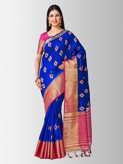

MIMOSA Blue & Pink Art Silk Woven Design Kanjeevaram Saree
