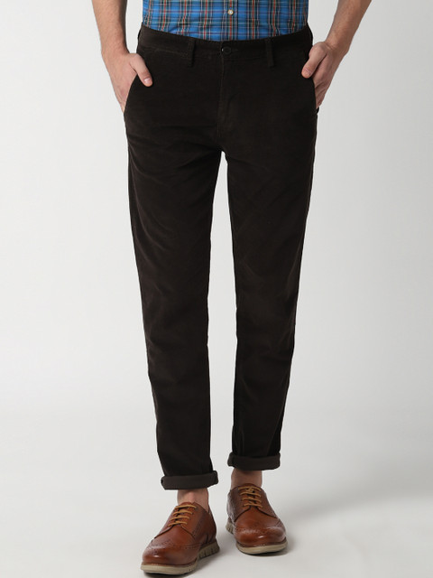 

Peter England Casuals Men Black Slim Fit Self Design Regular Trousers