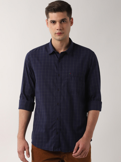 

Peter England Casuals Men Navy Blue Slim Fit Checked Casual Shirt