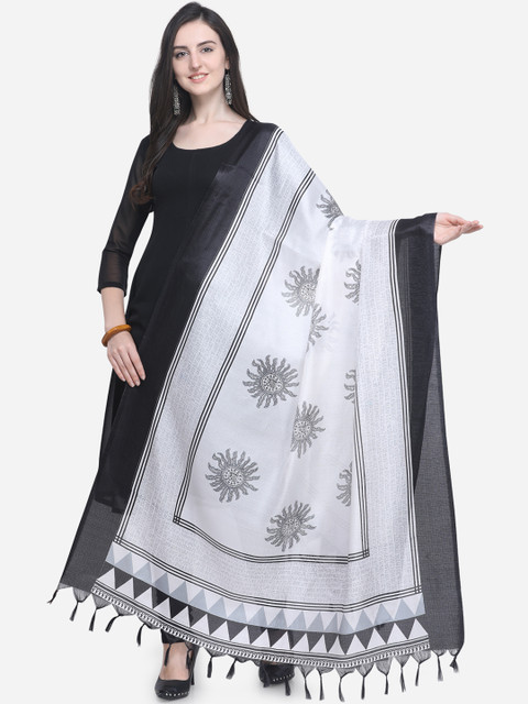 

Satrani White & Black Printed Bhagalpuri Silk Dupatta