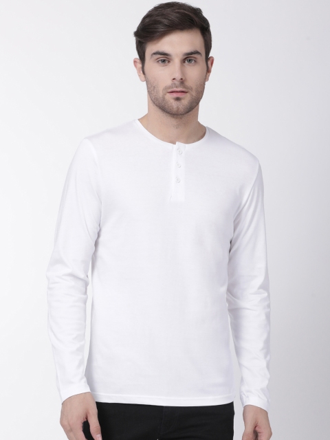 

T-Tog Men White Solid Henley Neck T-shirt