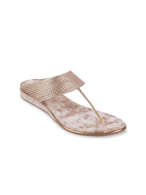 

WALKWAY Women Gold-Toned Woven Design Open Toe Flats