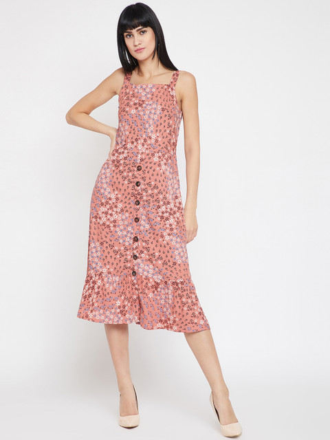 

Marie Claire Women Peach-Coloured & Maroon Floral Print A-Line Dress