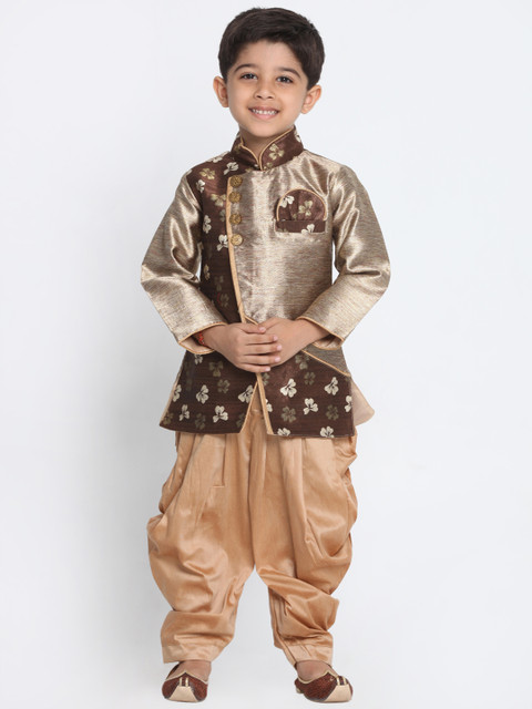 

JBN Creation Boys Copper Brown Floral Woven Design Sherwani Set