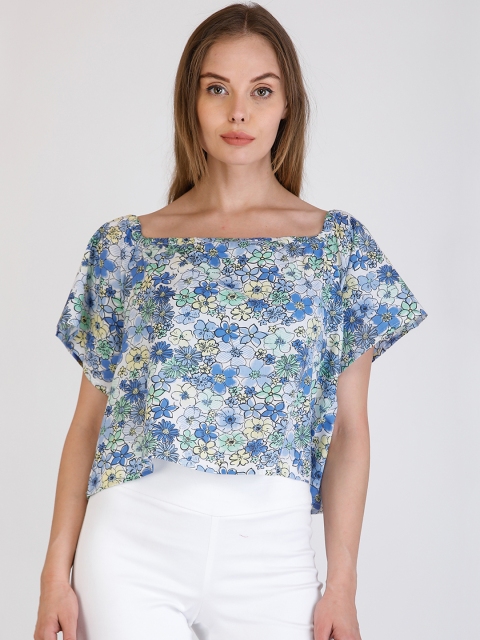 

Cottinfab Women White Printed Bardot Top