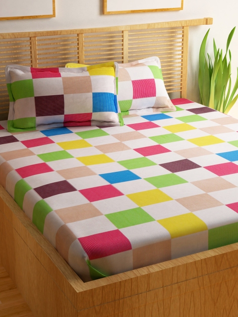 

Story@home Multicoloured Checked 186TC Cotton 1 Double Bedsheet with 2 Pillow Covers, Multi