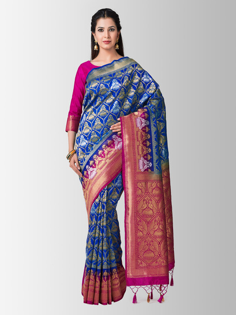 

MIMOSA Blue & Pink Art Silk Woven Design Kanjeevaram Saree
